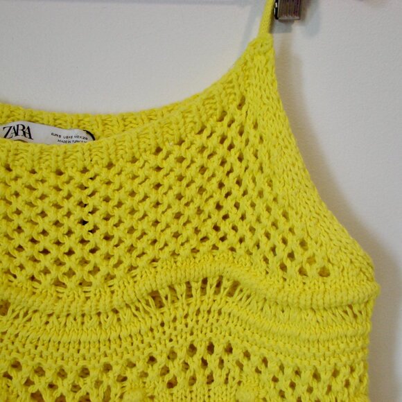 Zara Yellow Crochet Knit Top Boho Tie Straps Cropped Loose Fit NEW NWT Small - Picture 6 of 16